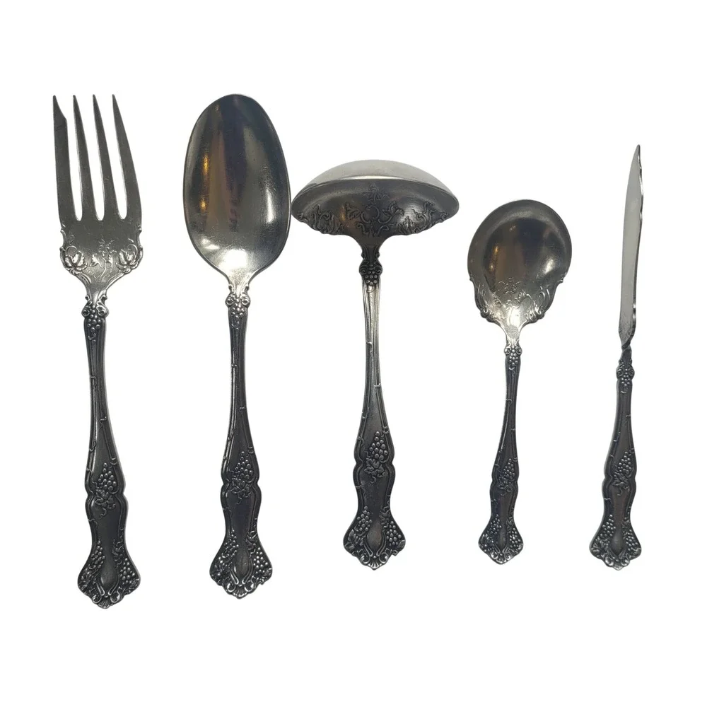 1847 Rogers Bros Vintage Grape Flatware Serving Spoon XS Fork Twisted